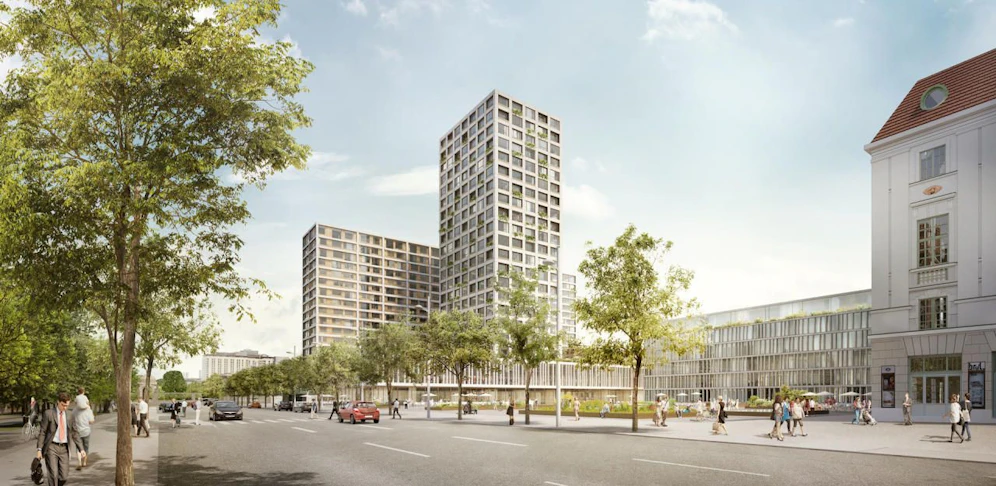 Heumarkt-Areal: So soll das Gelände rund um den Eislaufverin künftig aussehen. Der 66-Meter-Turm ist umstritten. Die Unesco entscheidet in den nächsten Tagen, ob die historische Innenstadt auf die "Rote Liste" gesetzt wird.