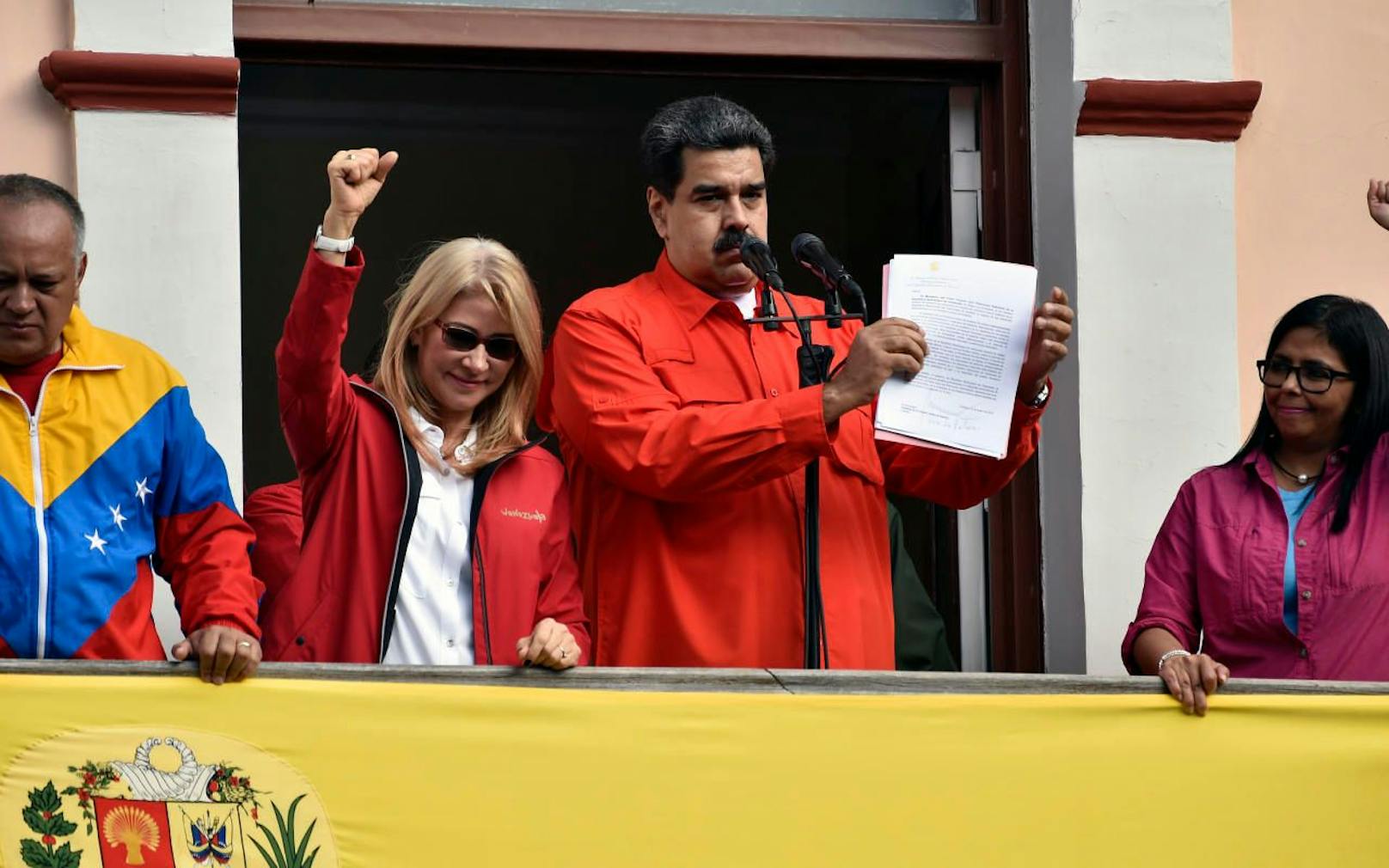 Venezuelas Präsident Nicolas Maduro bei einer Rede vor seinen Anhängern am 23. Jänner 2019.