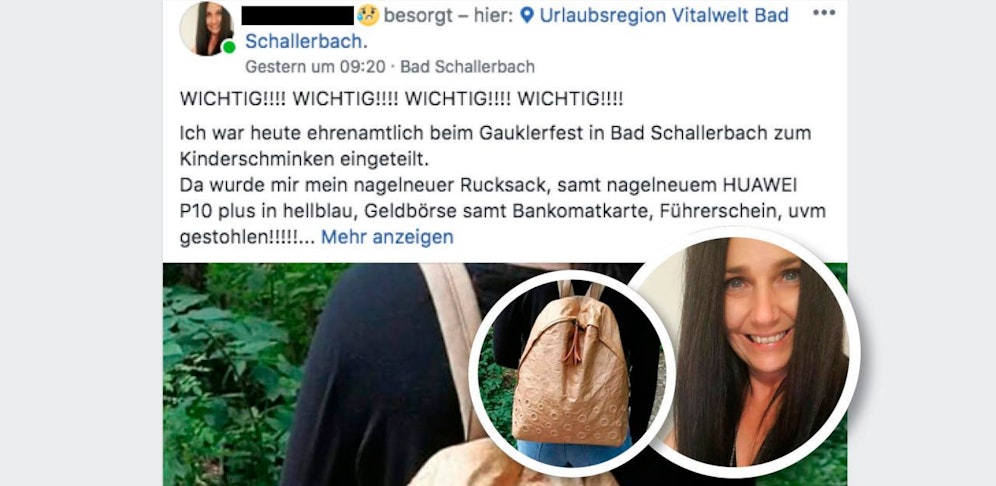 Während sie Kinder schminkte, wurde Karin T. der Rucksack mit sämtlichen wichtigen Dokumenten, Geldbörse und Handy gestohlen. 