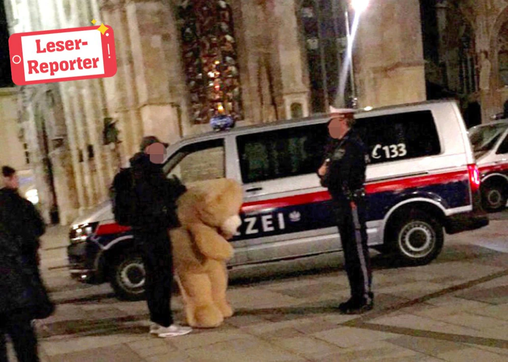 Der süße Teddy sorgte in der Innenstadt für Aufsehen. 