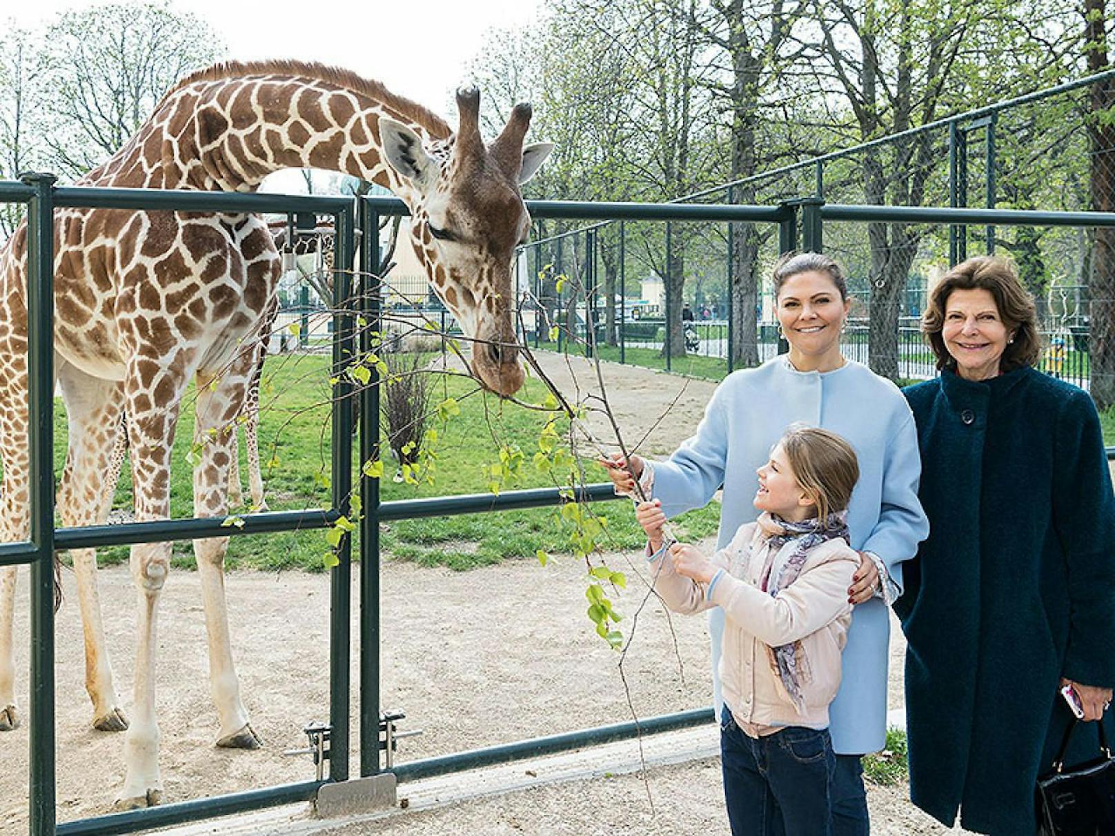 Königin Silvia von Schweden, Kronprinzessin Victoria und Prinzessin Estelle im Tiergarten Schönbrunn