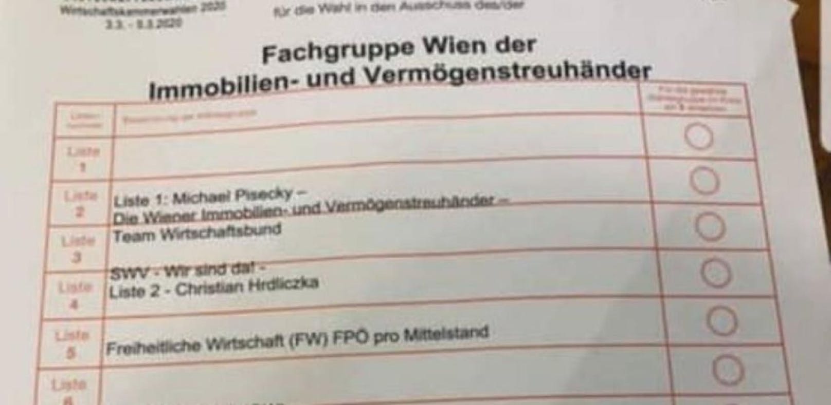 Sebastian Beiglböck von den Wiener Neos postete dieses Foto vom Wahlzettel der Wiener Wirtschaftskammerwahl auf Facebook.