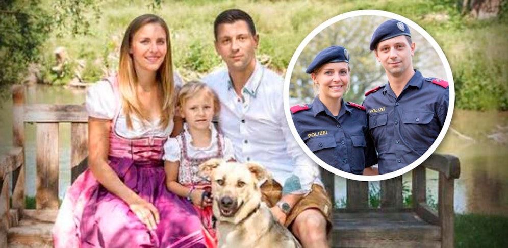 Daniela und Dominik Kirchberger mit Töchterchen Lena und Hund Marly. 