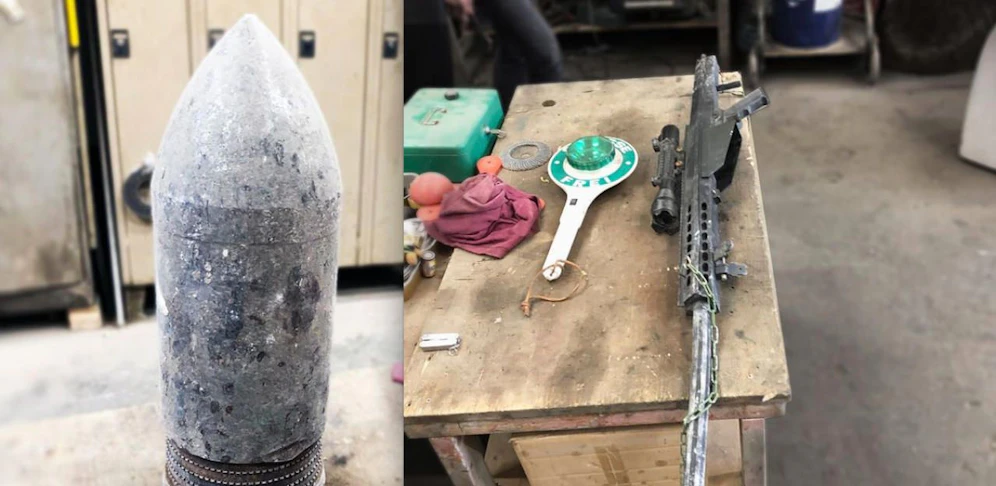 Granate und Maschinengewehr wurden von Mitarbeitern im Shredder entdeckt.