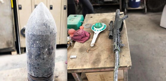 Granate und Maschinengewehr wurden von Mitarbeitern im Shredder entdeckt.