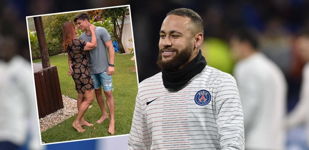 Neymar Jr. im PSG-Outfit. Links seine Mutter Nadine Goncalves und Tiago Ramos.