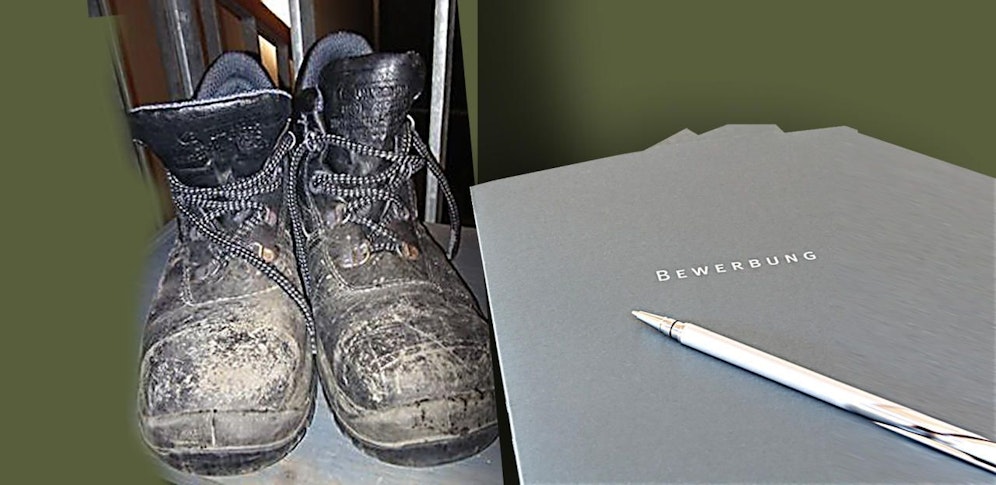 "Die Arbeitsschuhe verraten, dass er seiner Arbeit mit viel Fleiß nachgeht!" 