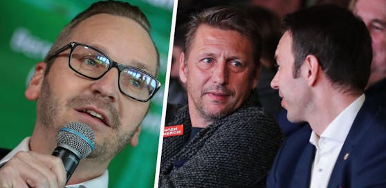 Links Präsidentschaftskandidat Roland Schmid, rechts die beiden Geschäftsführer: Zoran Barisic (Sport), Christoph Peschek (Wirtschaft).
