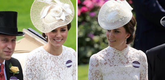 Herzogin Kate in Ascot: links im Jahr 2016 mit ihrem William, rechts im Jahr 2017