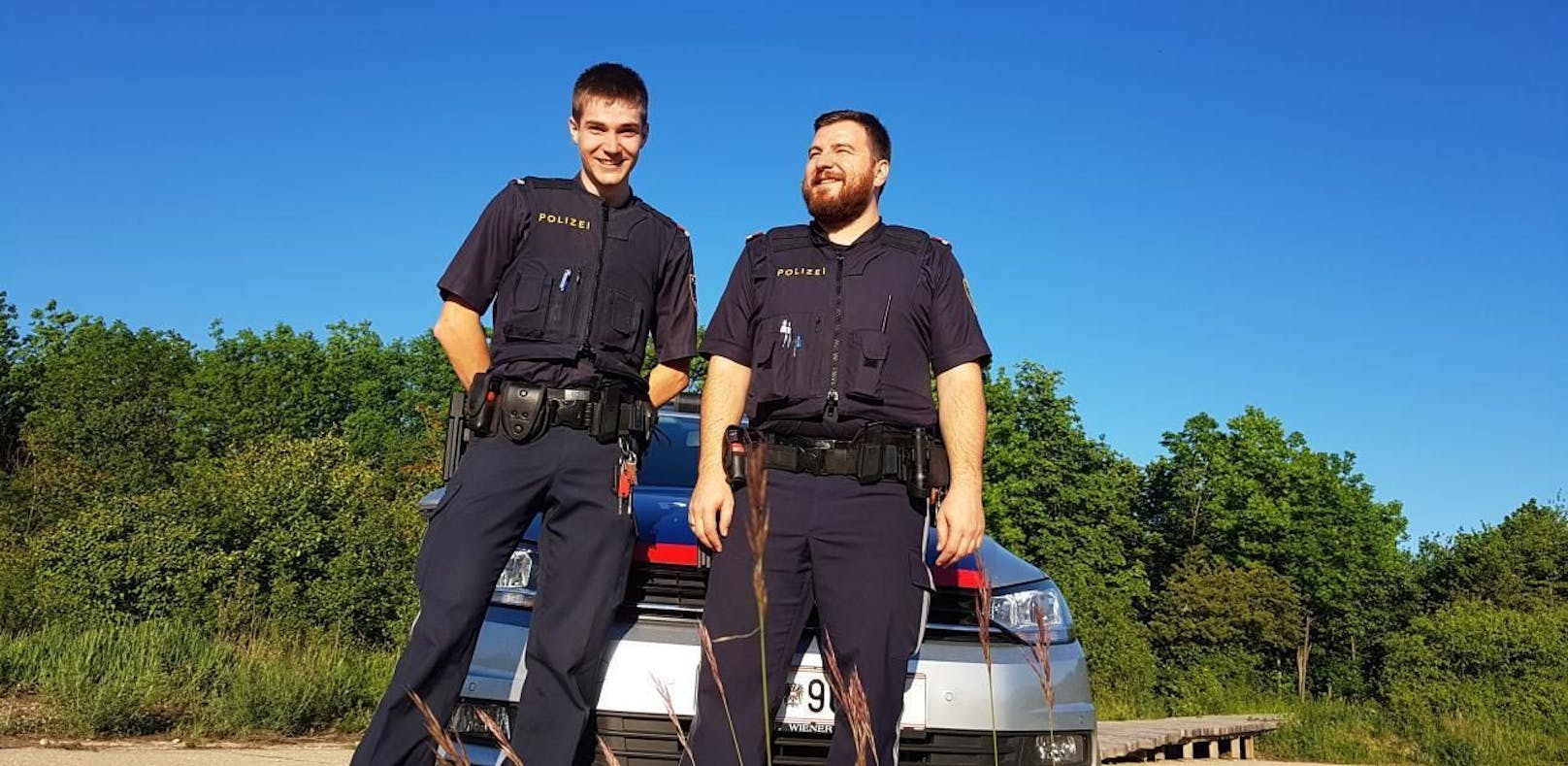 Die beiden Polizisten wurden am 16. Mai zu Lebensrettern in der Donaustadt. 
