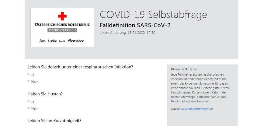 Der Selbsttest des Roten Kreuz OÖ hilft festzustellen, ob ein Corona-Verdacht vorliegt.