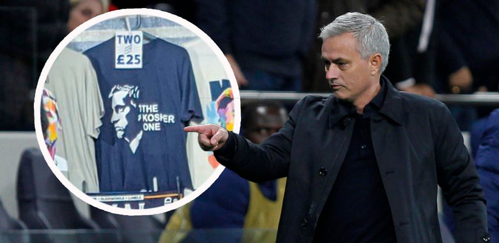Jose Mourinho und das neueste, inoffizielle Fan-Shirt bei Tottenham.