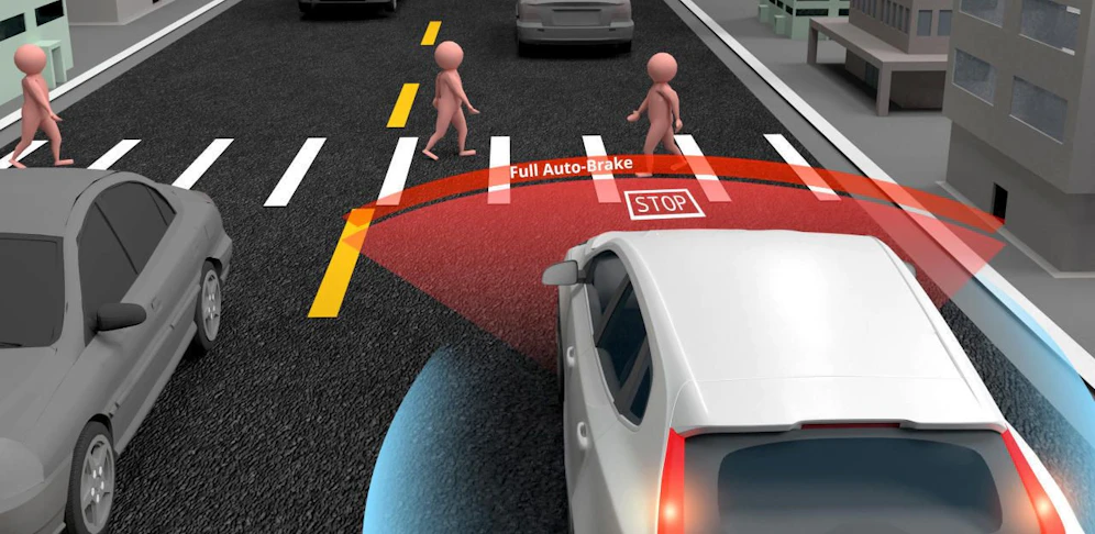 Notbremssysteme halten den Wagen automatisch an.
