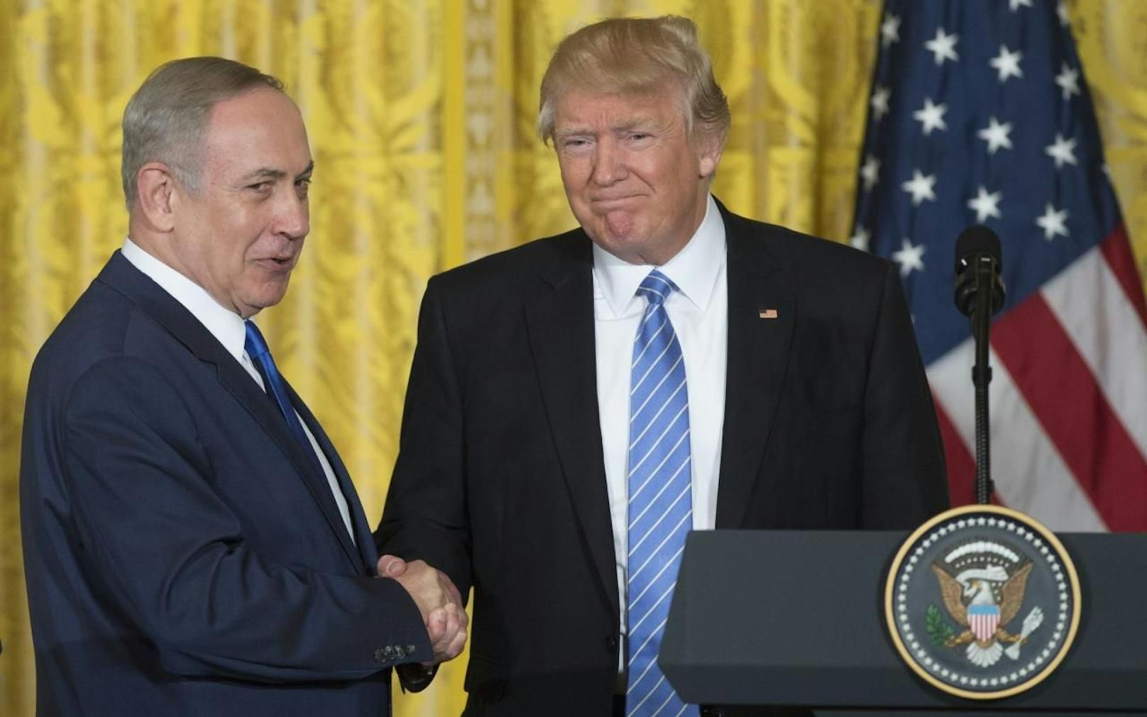 US-Präsident Donald Trump mit Israels Premierminister Benjamin Netanyahu im Weißen Haus in Washington. Credit: Picturedesk