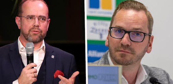 Links Martin Bruckner, rechts Roland Schmid. Diese zwei Herren dürfen als Spitzenkandidaten ihrer Listen in die Rapid-Wahl am 25. November gehen.