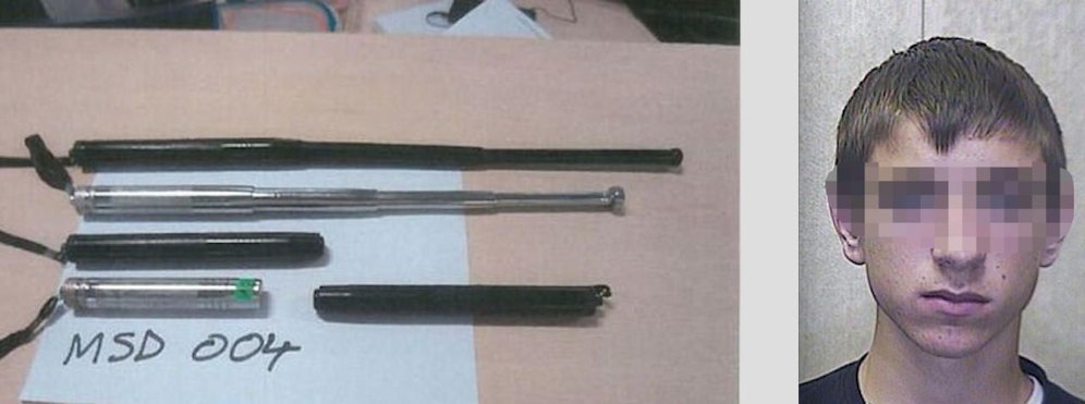 Schlagstöcke, Totschläger: Der Brite Ryan S. (24) wollte mit 38 Waffen einreisen. Klappte nicht. 