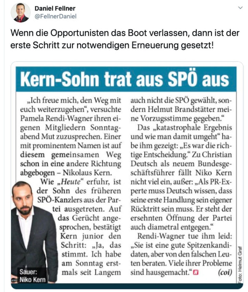 Daniel Fellner twitterte gegen Niko Kern 