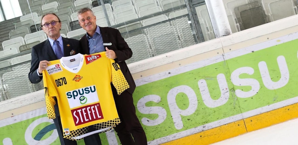 Caps-Präsident Hans Schmid mit spusu-Boss Franz Pichler.