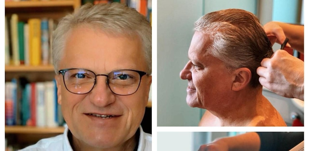 Bürgermeister Klaus Luger musste Haare lassen. Seine Gattin verpasste ihm mit Schere und Kamm eine neue Frisur. 