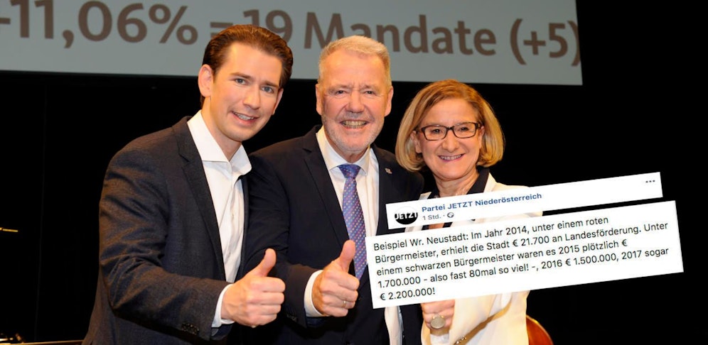 Kanzler Sebastian Kurz feierte am Sonntag mit Klaus Schneeberger und Johanna Mikl-Leitner in Wiener Neustadt.