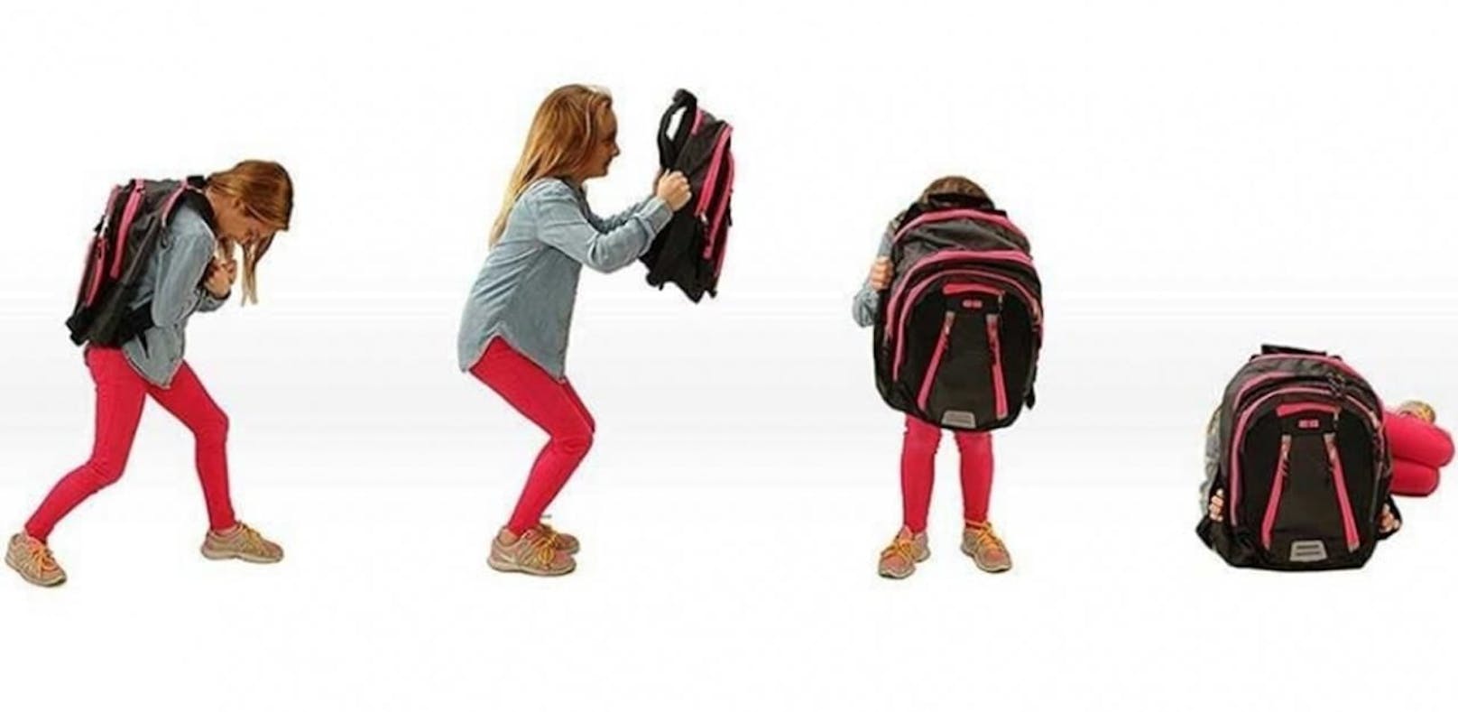 So sollen sich Kinder hinter dem Rucksack verschanzen. 