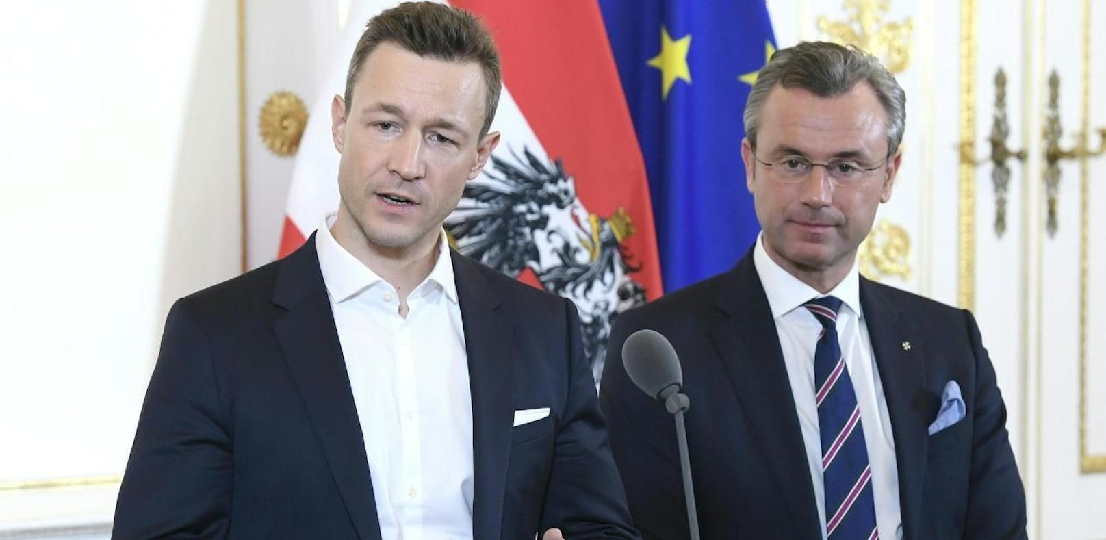 Die beiden Regierungskoordinatoren Gernot Blümel (ÖVP) und Norbert Hofer (FPÖ) 