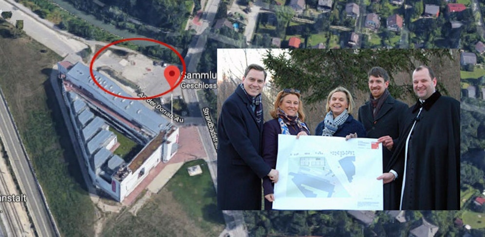 VP-Landtagsabgeordneter Christoph Kaufmann, VP-Bildungs-Stadträtin Maria Theresia Eder, Andrea Pinz von der Erzdiözese Wien, Schulleiter Johannes Poyntner und Augustiner Chorherr Tassilo Lorenz vom Stift Klosterneuburg (v.li.)