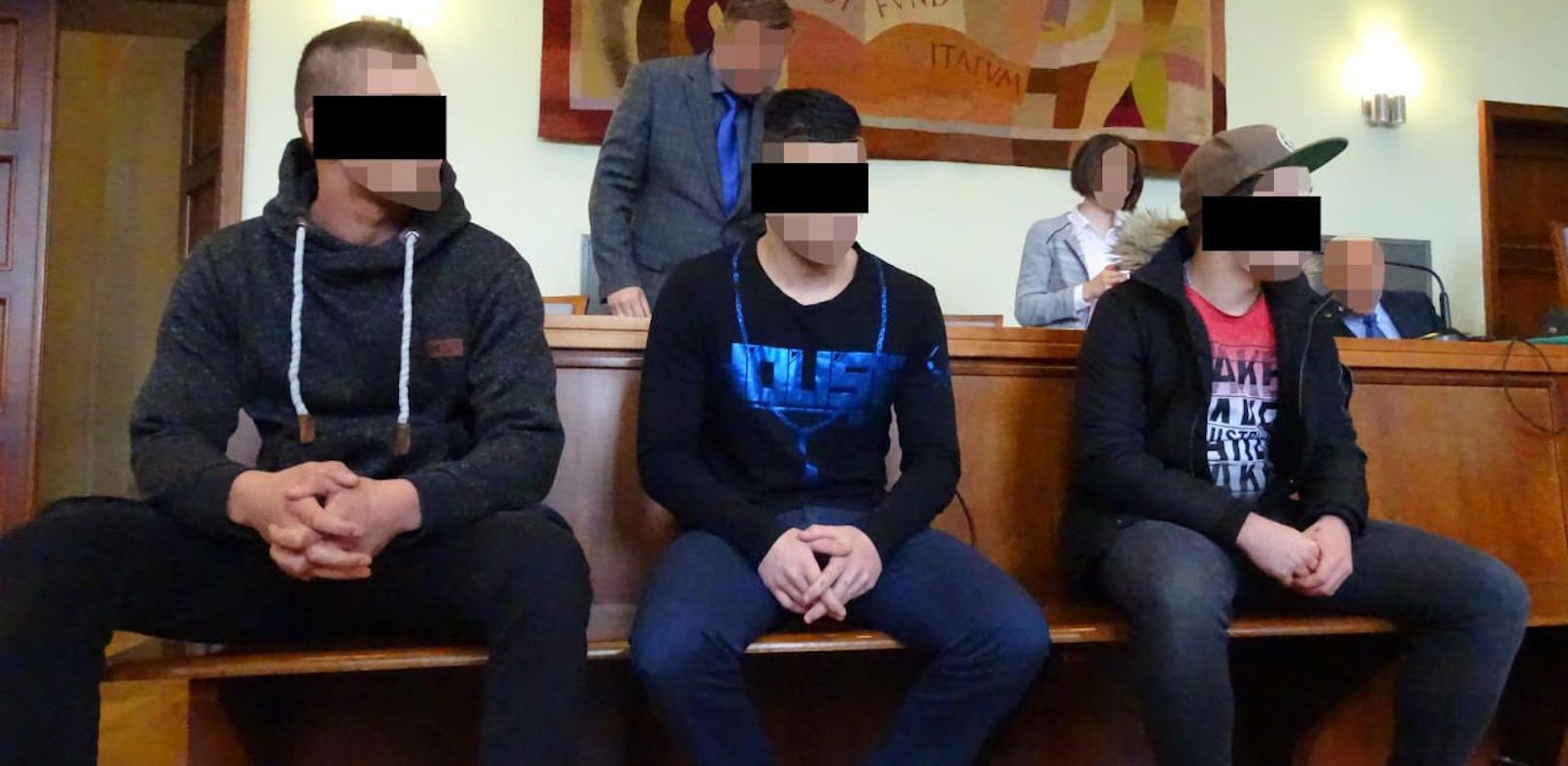 Die Angeklagten in Wr. Neustadt vor Gericht.