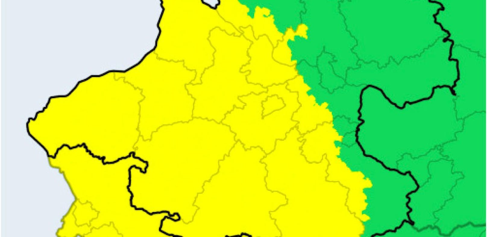 Die gelben Flächen zeigen, wo es heute noch Unwetter geben wird.