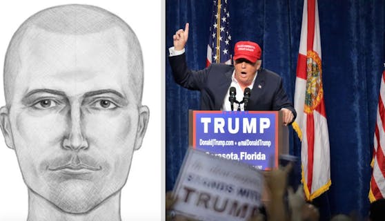 In New York wurde einem Tourist (18) das berühmte Trump-Kapperl gestohlen. Die Polizei jagt den Täter mit dieser Phantomzeichnung. 