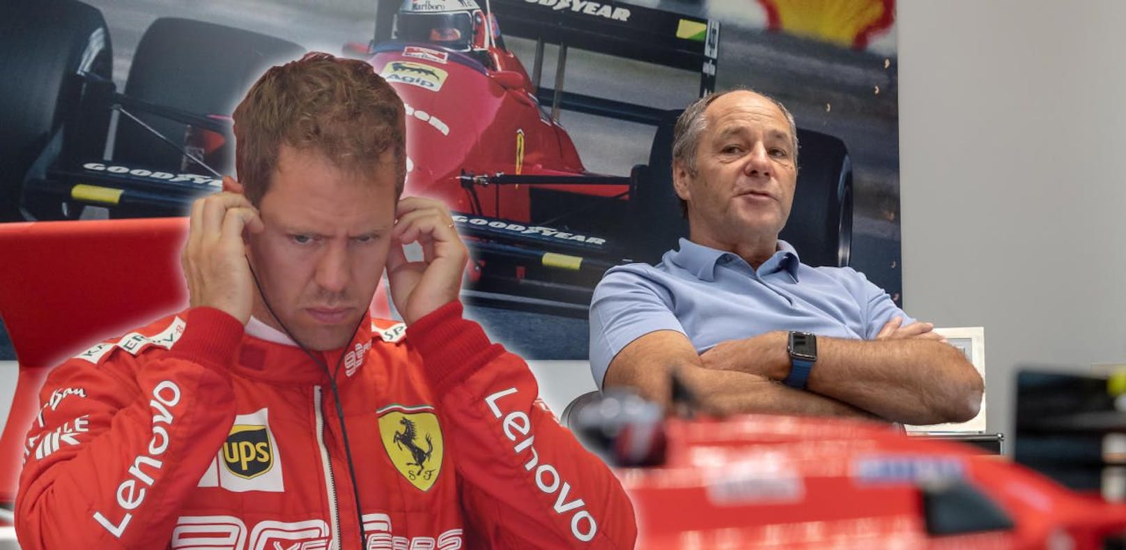 Österreichs Formel-1-Ikone Gerhard Berger, im Vordergrund Ferrari-Star Sebastian Vettel.