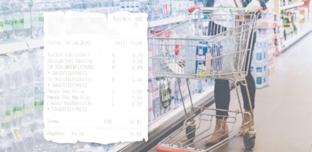 Streit um Einkaufswagerl; der Kassenzettel des verärgerten Kunden.