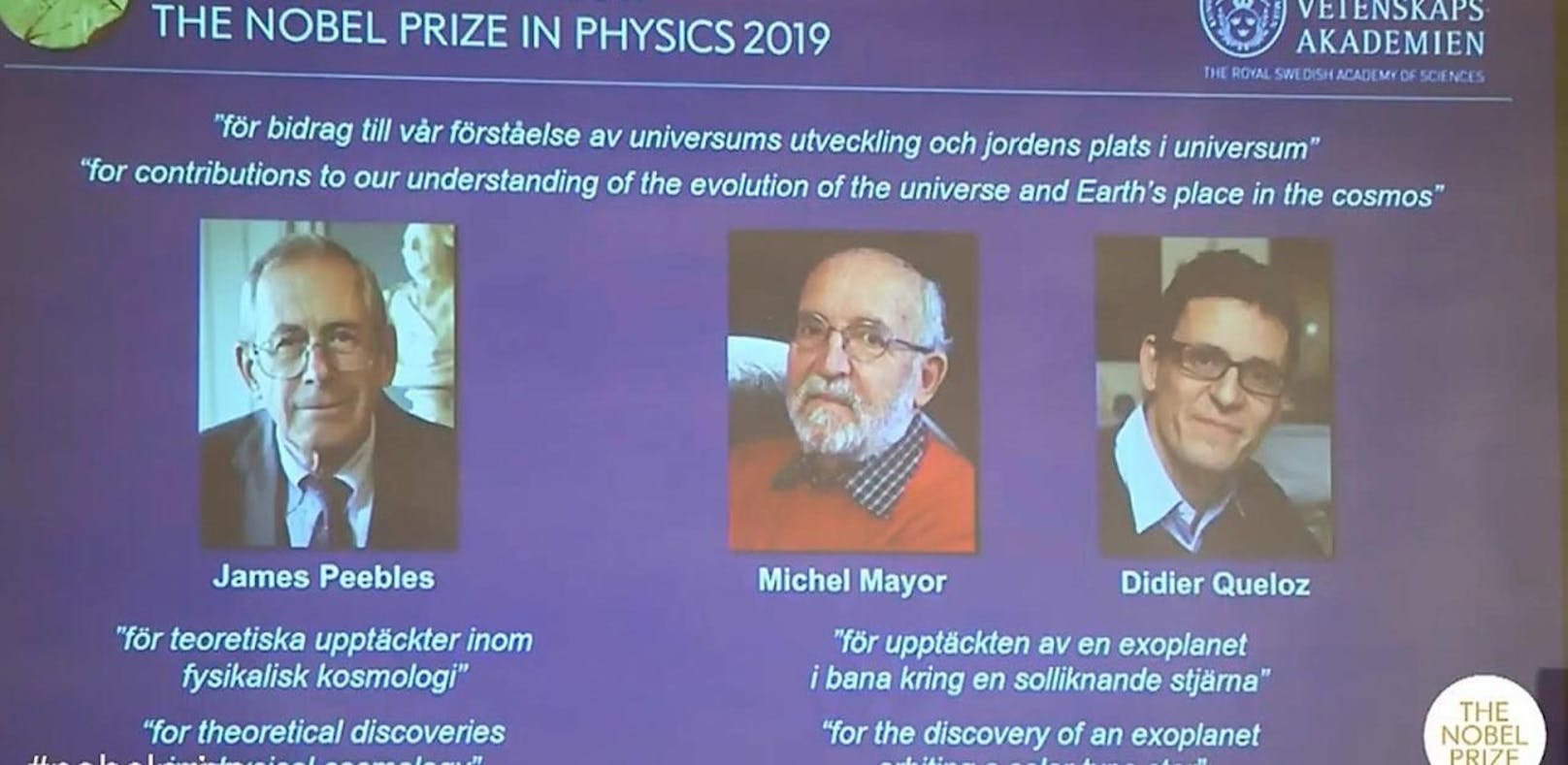 Physik-Nobelpreis an drei Astrophysiker vergeben