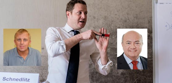 Michael Schnedlitz präsentierte Pläne, Karas (li.) übt Kritik, Stocker (re.) schießt zurück.