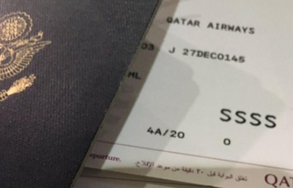 Bordkarte mit den Buchstaben "SSSS"