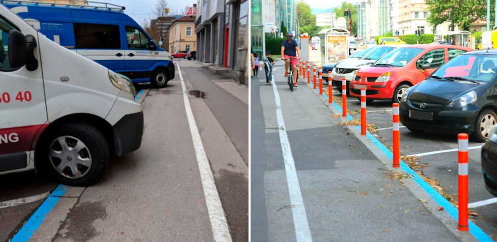 Immer wieder standen Autos auf dem Radweg. Jetzt wird das durch zahlreiche Poller verhindert. 