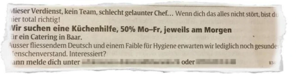 Diese Stellenanzeige entnahmen die Leser dem Zuger Amtsblatt.