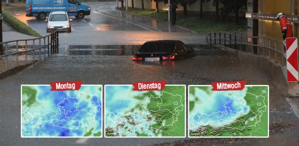 Die Grafik zeigt die Regenmengen diese Woche in Oberösterreich. Es drohen Überflutungen wie zuletzt in Grieskirchen.