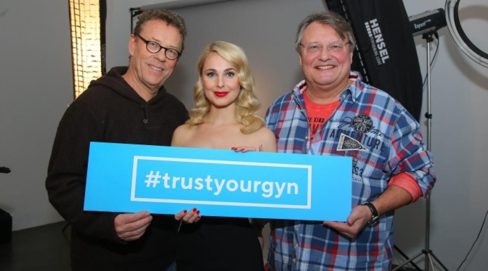 Herbert Steinböck, Silvia Schneider und Joesi Prokopetz setzen sich für #trustyourgyn ein.