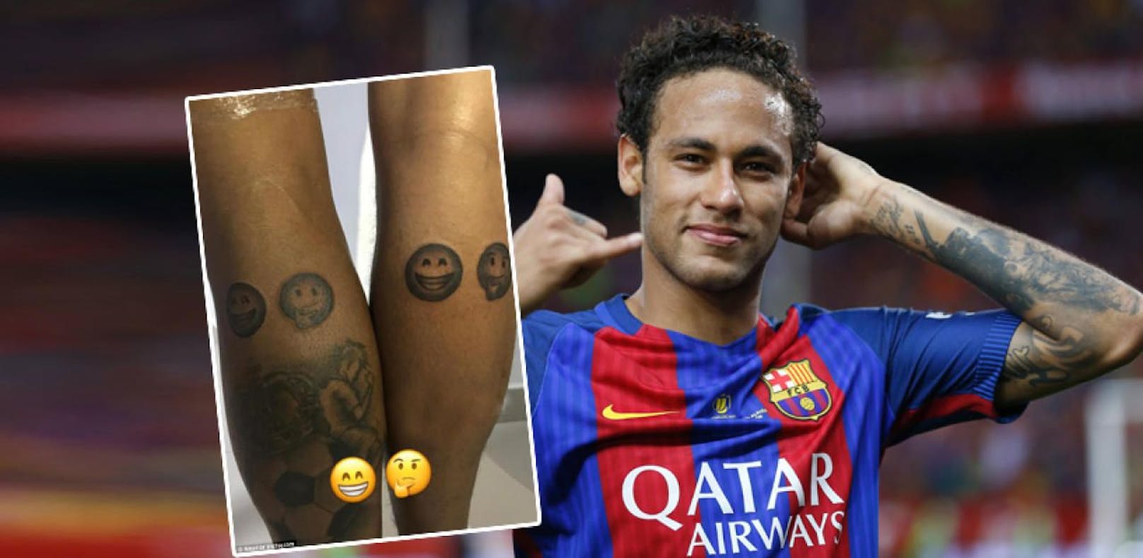 Neymar Luxuskörper pflastern bereits zahlreiche Tattoos. Jetzt sind Emojis an der Wade hinzugekommen. 