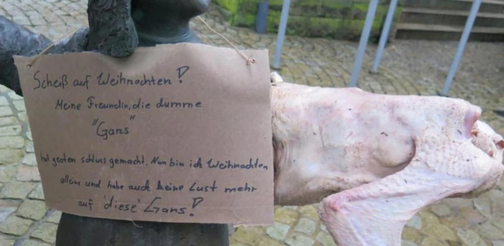 Der Mann "verzierte" den Brunnen mit einer Gans