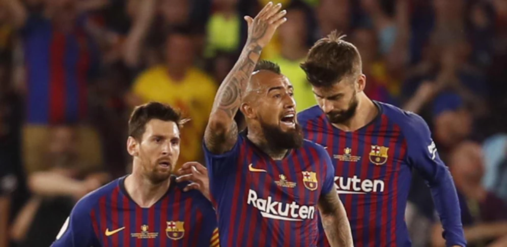 Noch gemeinsam bei Barca: Lionel Messi, Arturo Vidal und Gerard Pique. 