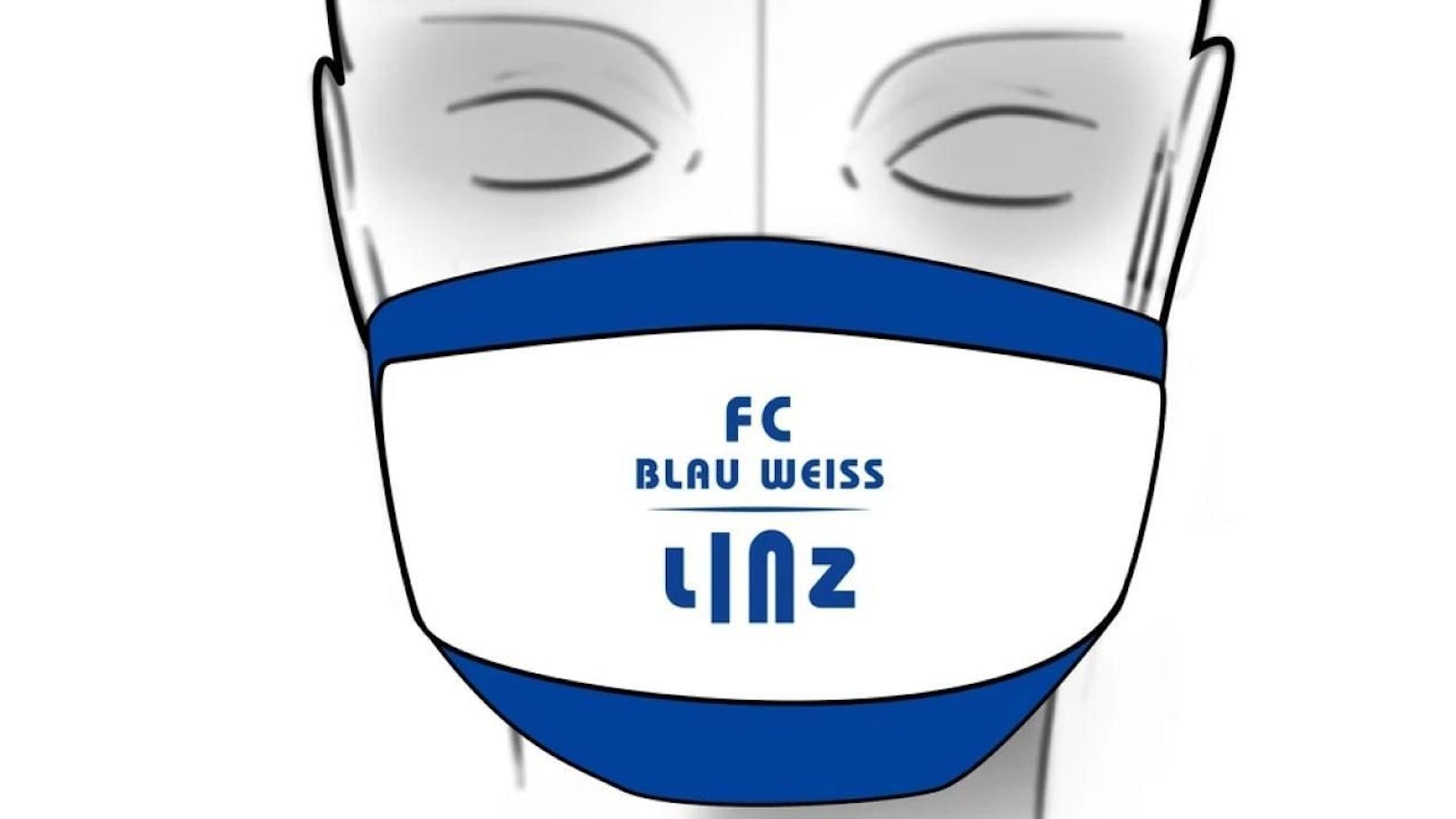 Auch bei Blau Weiß Linz gibt es nun eine Schutzmaske in den Klubfarben.