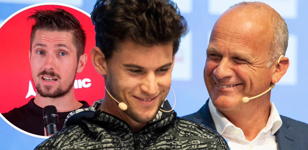 Dominic Thiem und sein Manager Harald Straka. Links Marcel Hirscher.