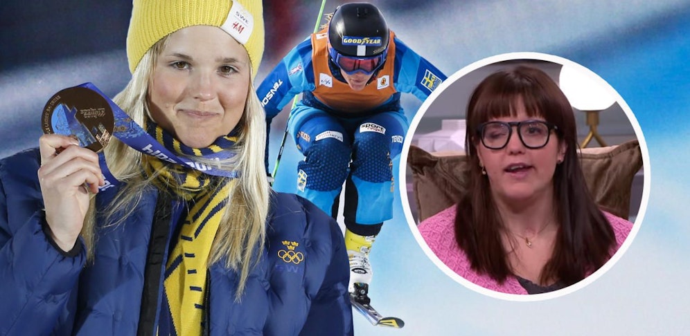 Anna Holmlund gewann 2014 in Sotschi Olympia-Bronze, rechts im TV-Studio nach ihrem schweren Unfall.