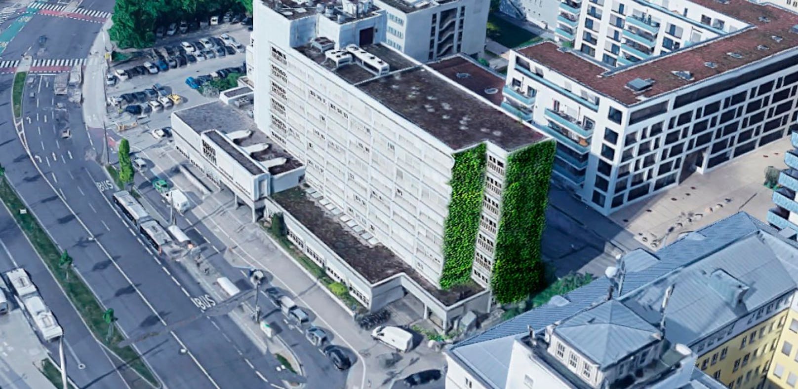 Die Fassade der Bezirkshauptmannschaft Linz-Land soll begrünt werden. 