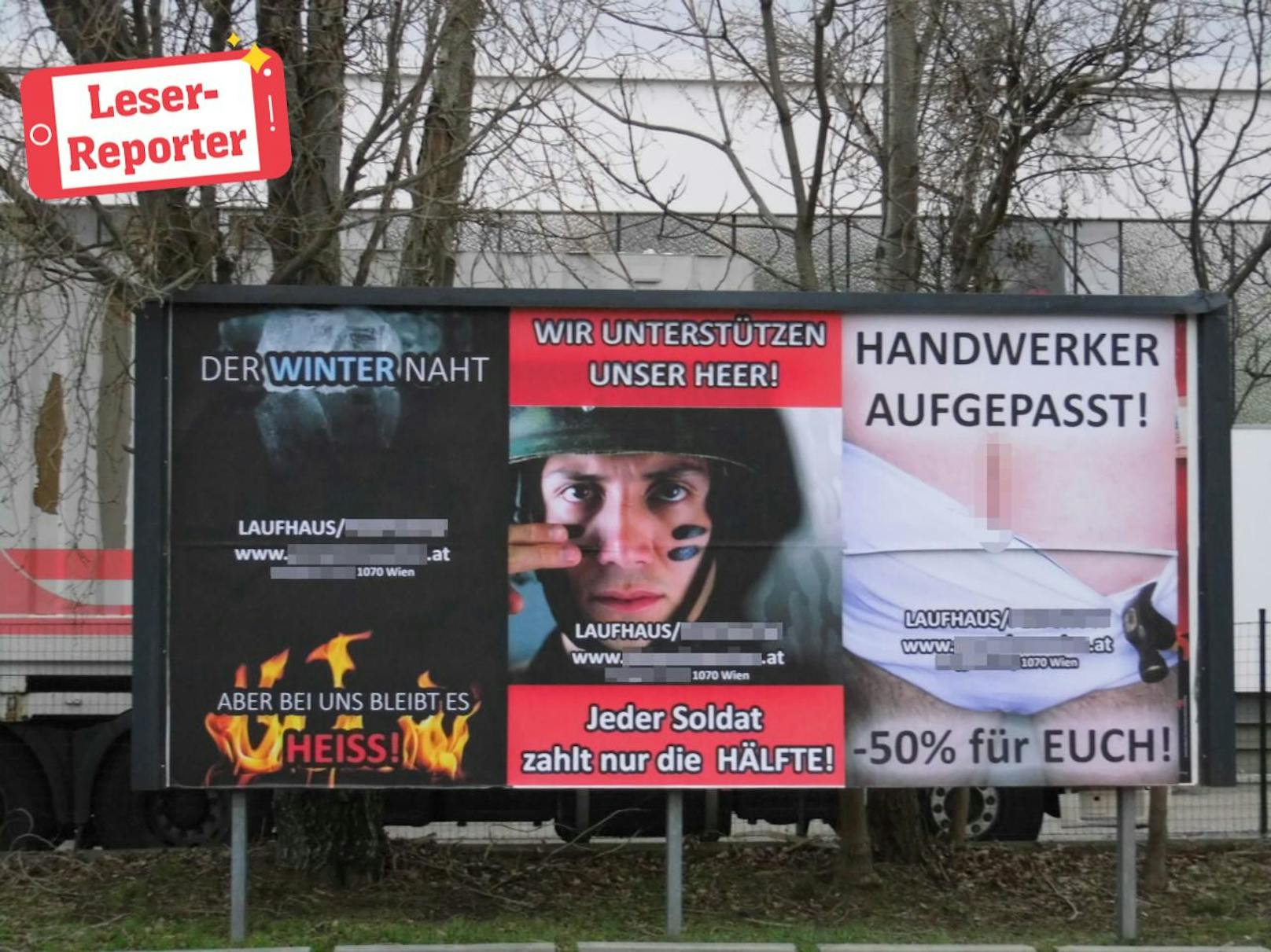 Das Werbeplakat in Wien-Floridsdorf.