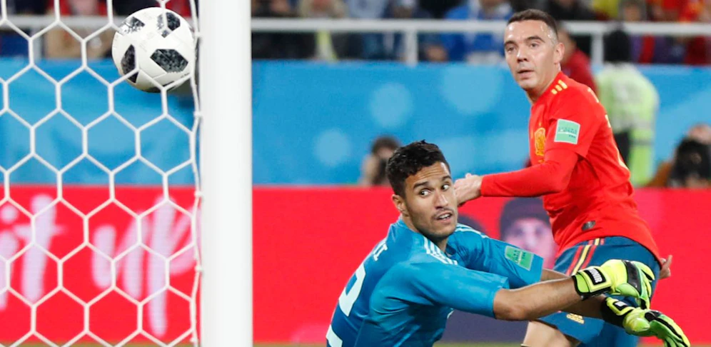 In der 90. Minute traf Aspas mit der Ferse zum 2:2 für Spanien gegen Marokko. Der Treffer hätte aber nicht zählen dürfen.  