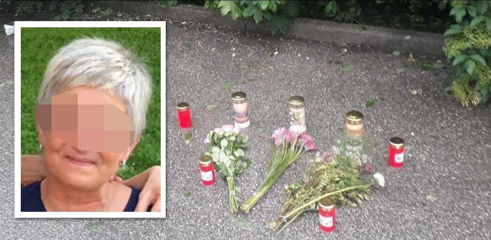 Mordopfer (52); Kerzen nach der Tat am Parkplatz in Greinsfurth