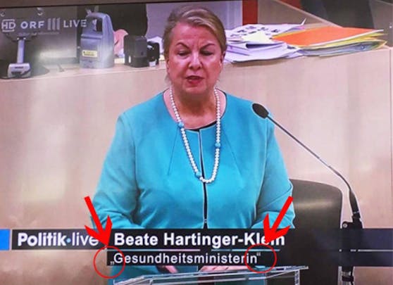 Das Bild ist von ORF III, die Anführungszeichen bei der Berufsbezeichung von Frau Beate Hartinger-Klein sind es nicht